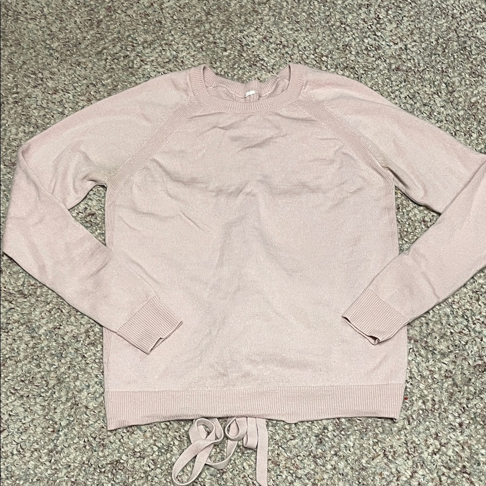 Lululemon Light Pink Sweater with corset Tie and metal logo back